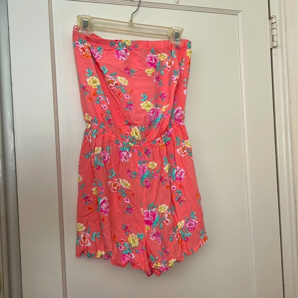 H&M Coral Floral Strapless Romper